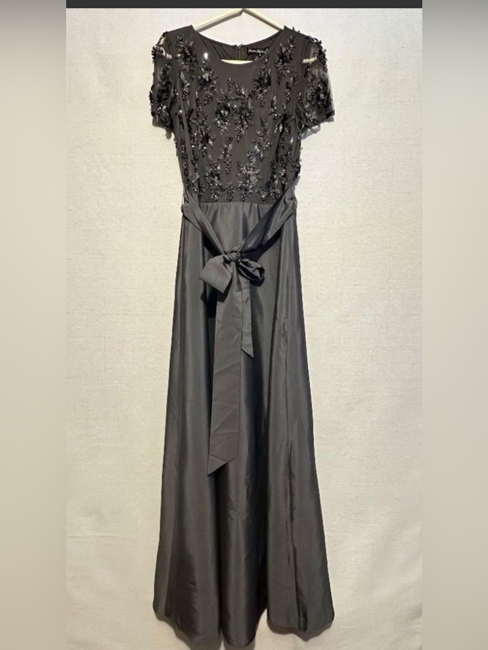 Pisarro Nights gray Embellished Tie-Waist Maxi Dress